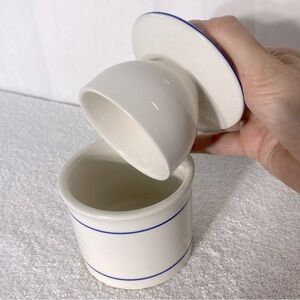 White Ceramic Butter Bell W Blue Line Accent